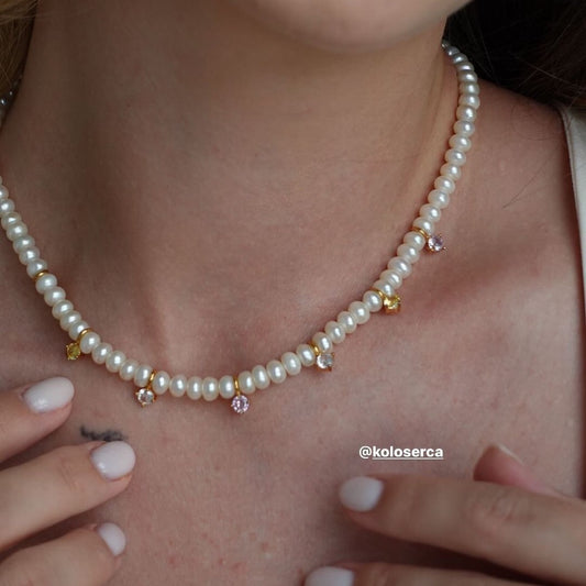 Naszyjnik perły z cyrkoniami