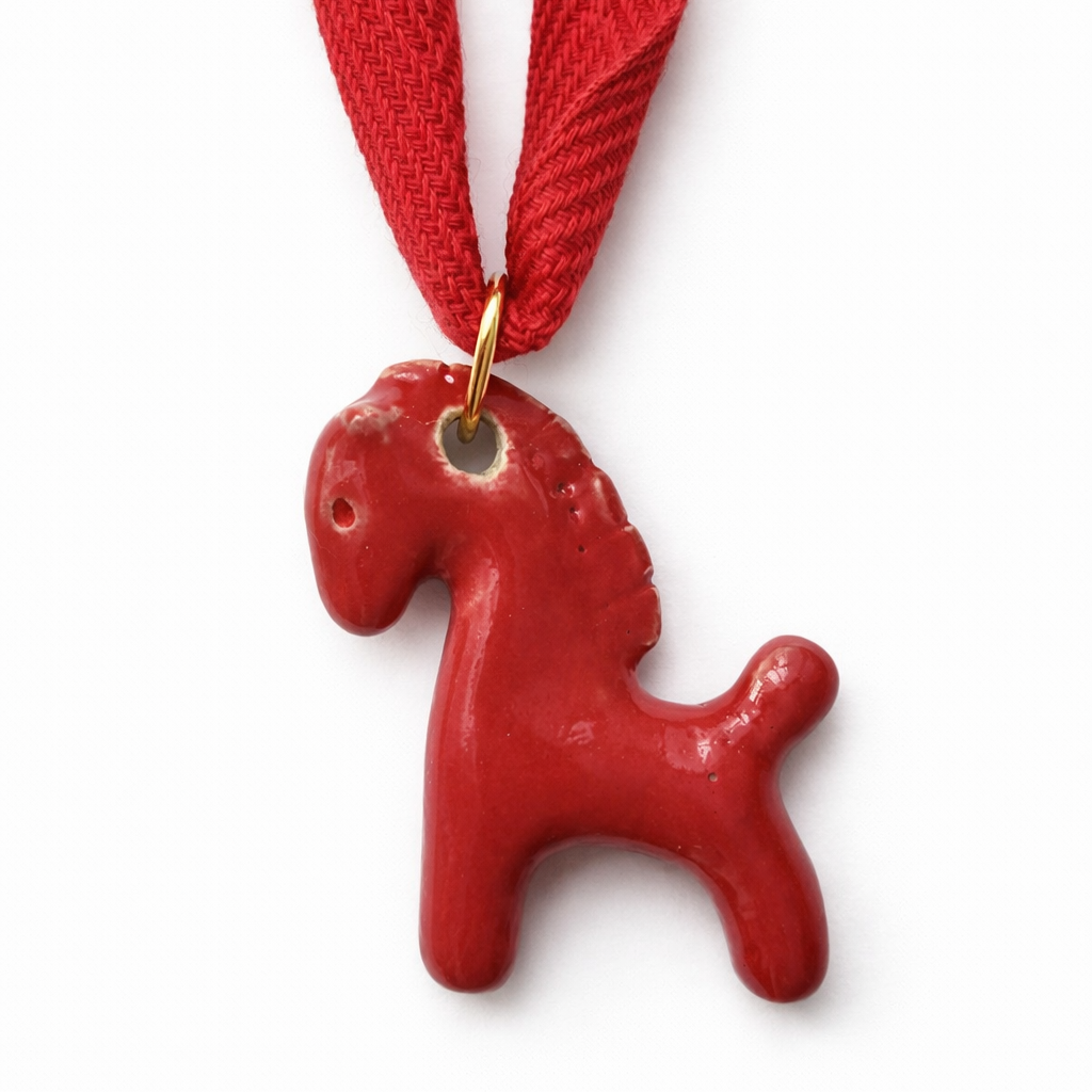 Ceramiczna zawieszka „Konik” na tekstylnej wstążce (sample)