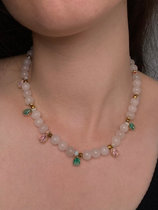 Naszyjnik różowy kwarc