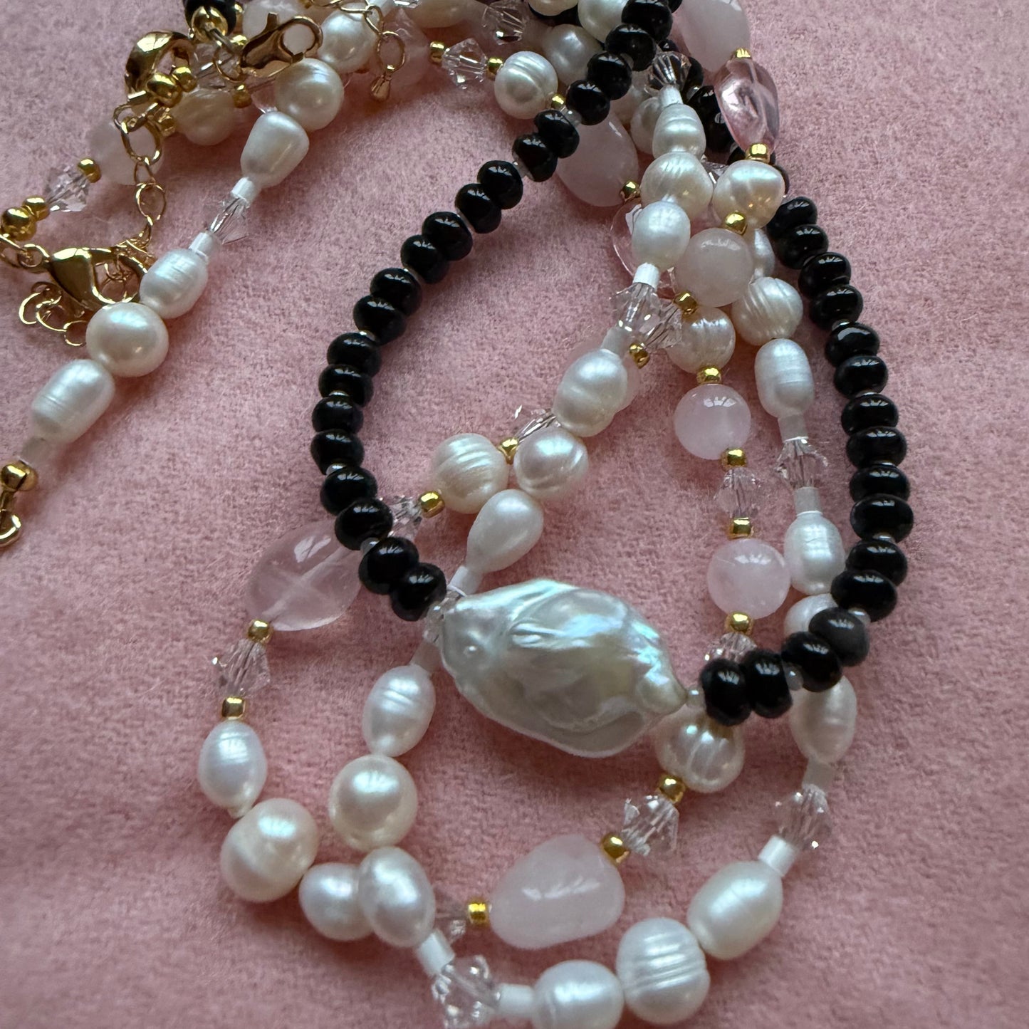 Naszyjnik z agatu, dużej perły barokowej i czeskiego koralika