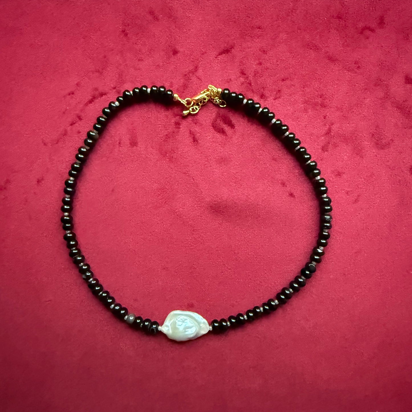 Naszyjnik z agatu, dużej perły barokowej i czeskiego koralika