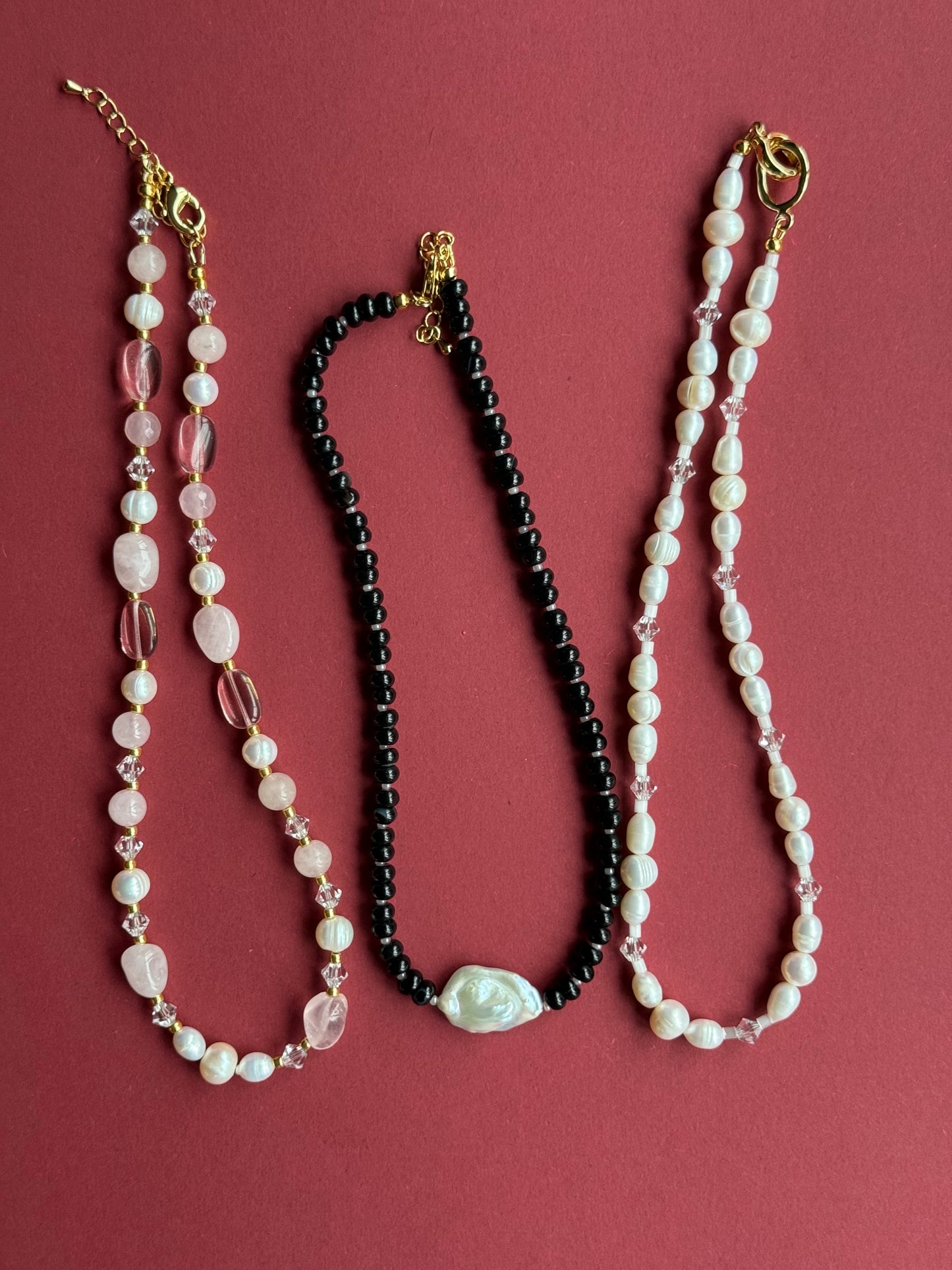 Naszyjnik z agatu, dużej perły barokowej i czeskiego koralika