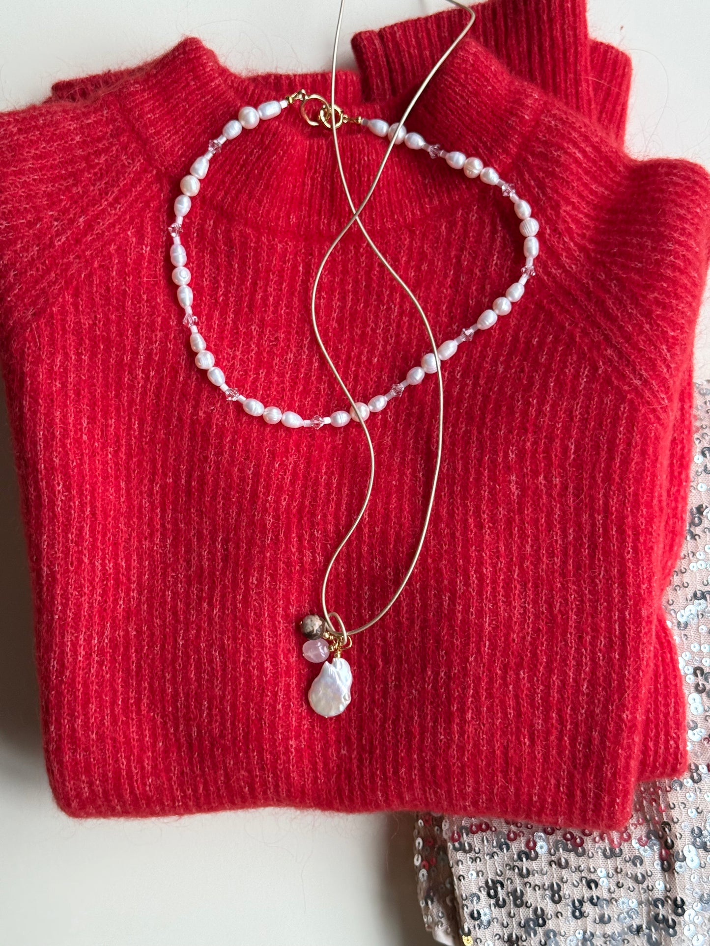 Naszyjnik z pereł naturalnych, czeskiego kryształu i japońskiego koralika