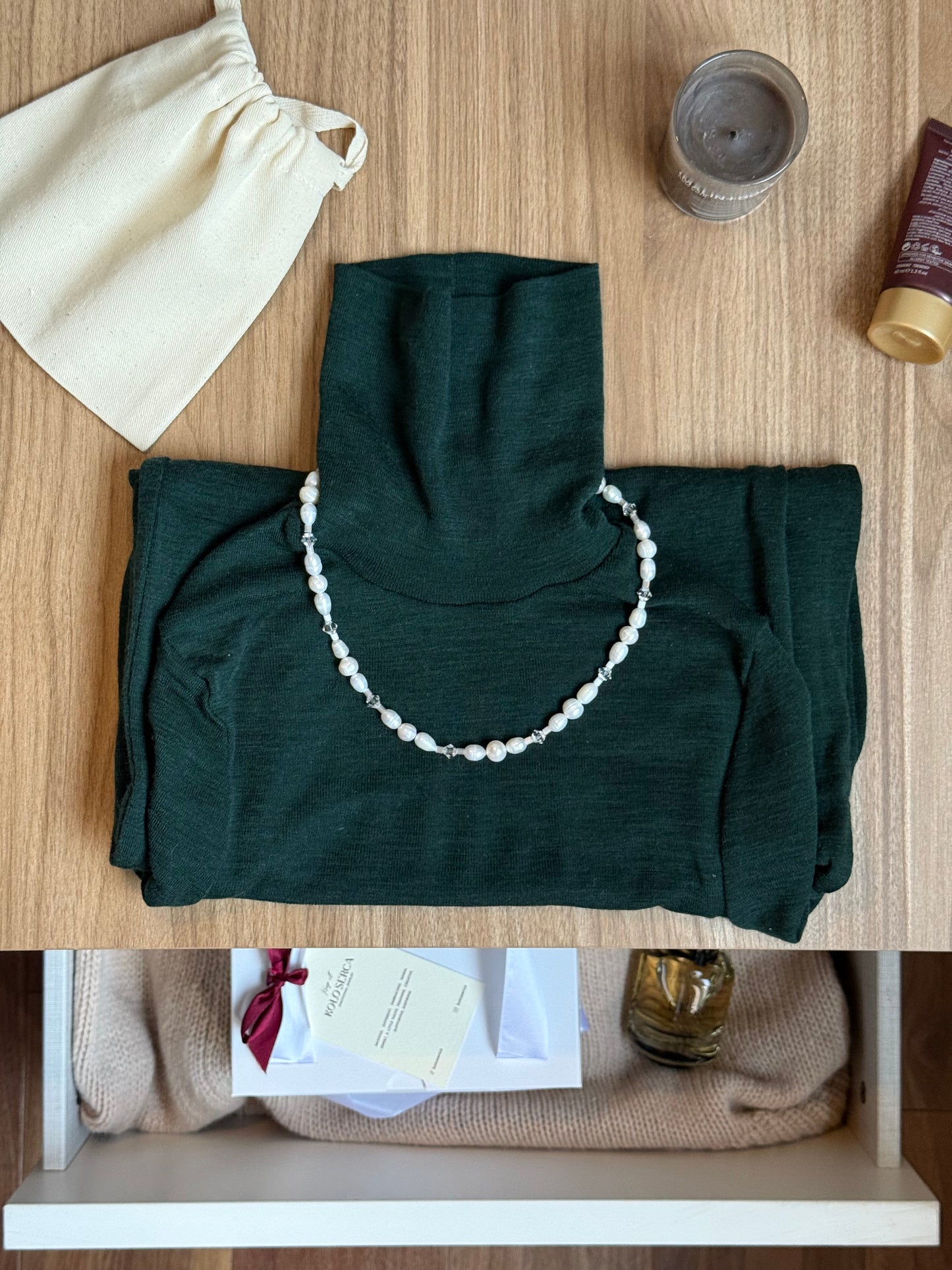 Naszyjnik z pereł naturalnych, czeskiego kryształu i japońskiego koralika