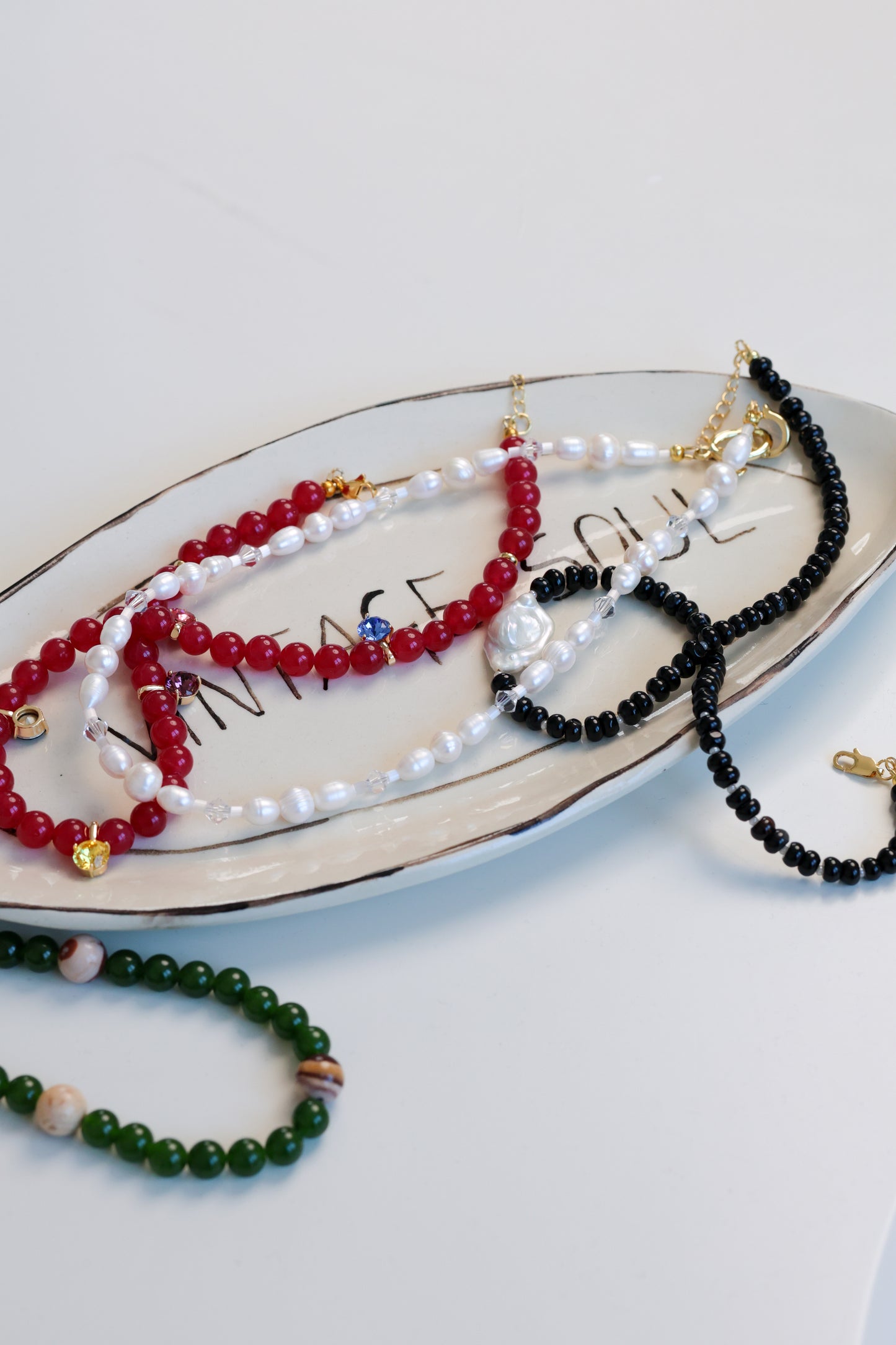 Naszyjnik z pereł naturalnych, czeskiego kryształu i japońskiego koralika