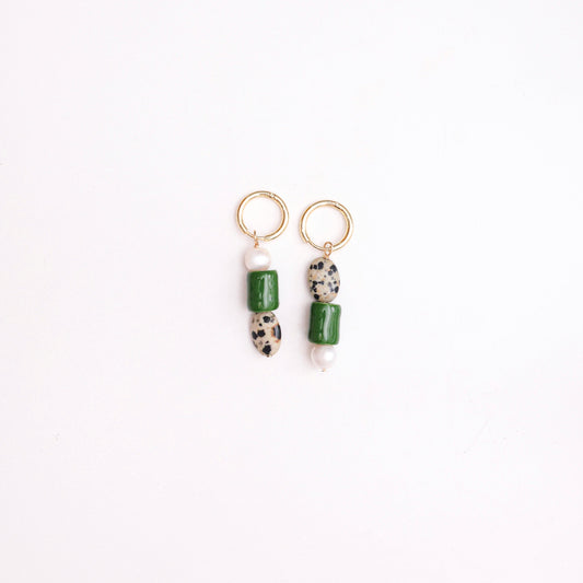 Kolczyki z perłami, agatem i ceramiką